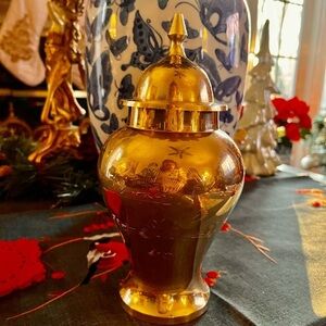 Vintage brass etched ginger jar